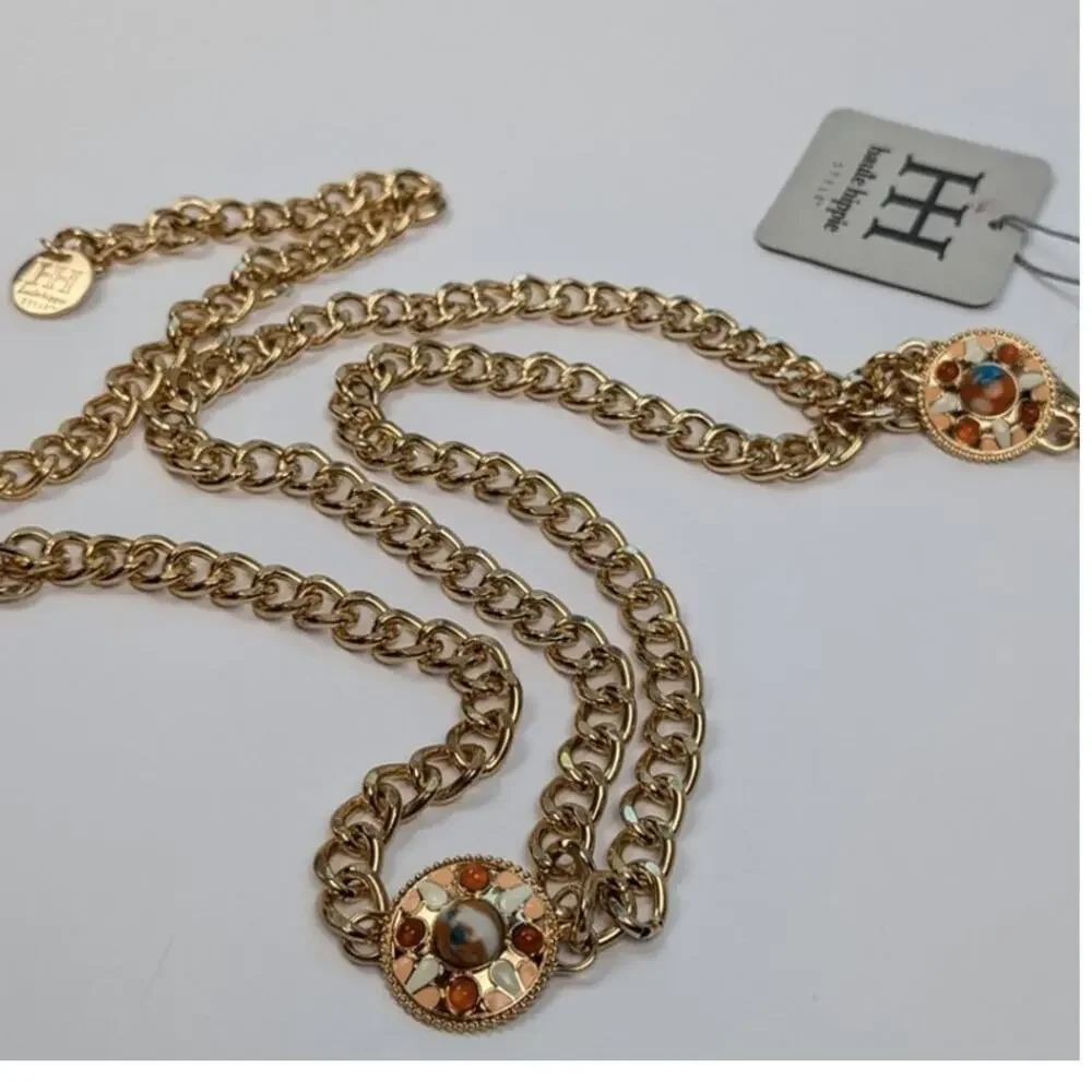 Haute Hippie Gold Medallion Jewel Chain Belt S/M NEW WITH TAGS Western